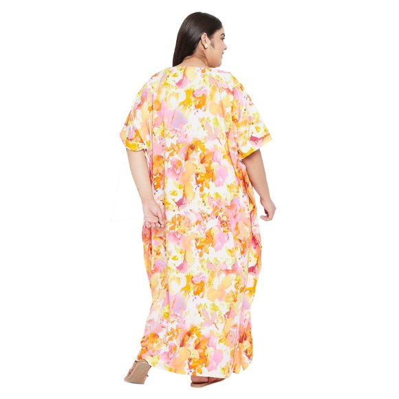 Gypsie Blu Lightweight Floral Printed Caftan Maxi Dress kimono sleeve Night Gown - Picture 9 of 9